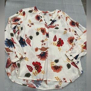 [Ptp:22”]Old Navy  Cream & Floral Print Blouse Sz L NWOT